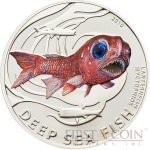Pitcairn Islands LANTERNFISH series DEEP SEA FISH $2 Partly Colored Silver coin 2010 Proof 